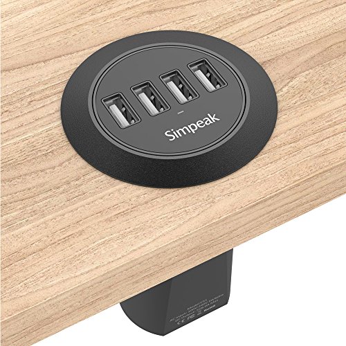 Simpeak 30W 4-Port USB Desk Charger Desktop Charging Station Mounts on The 2.0"/2.4" Grommet Hole with Power Cable (Match 2pcs Grommet),C51 Black