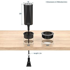 Simpeak 30W 4-Port USB Desk Charger Desktop Charging Station Mounts on The 2.0"/2.4" Grommet Hole with Power Cable (Match 2pcs Grommet),C51 Black