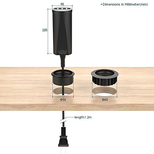 Simpeak 30W 4-Port USB Desk Charger Desktop Charging Station Mounts on The 2.0"/2.4" Grommet Hole with Power Cable (Match 2pcs Grommet),C51 Black