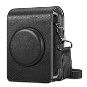fintie protective case for fujifilm instax mini evo camera – premium vegan leather bag cover with removable adjustable strap, vintage black