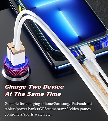 【2Pack】 USB Car Charger, Dual USB Port Car Charger Adapter, 5V/4.8A Charge Car Phone Charger with Blue LED & Touch Switch Fit for iPhone 13/12 Pro/Max/8, Galaxy S21/20/10/9 (Red)