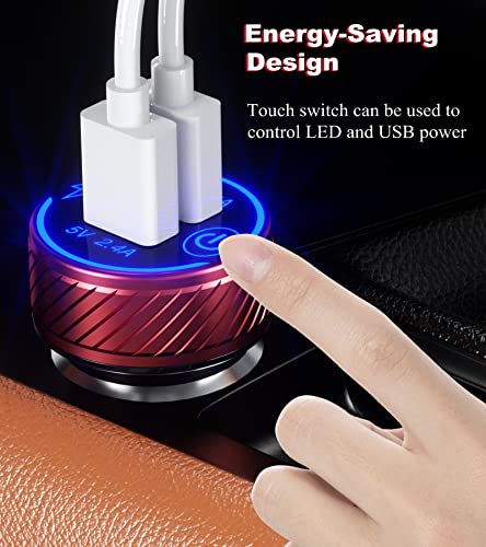 【2Pack】 USB Car Charger, Dual USB Port Car Charger Adapter, 5V/4.8A Charge Car Phone Charger with Blue LED & Touch Switch Fit for iPhone 13/12 Pro/Max/8, Galaxy S21/20/10/9 (Red)