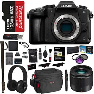 panasonic lumix dmc-g85kbody 4k mirrorless interchangeable lens camera black, lumix g lens 25mm h-h025k, dslr camera bag, monopod and accessory bundle
