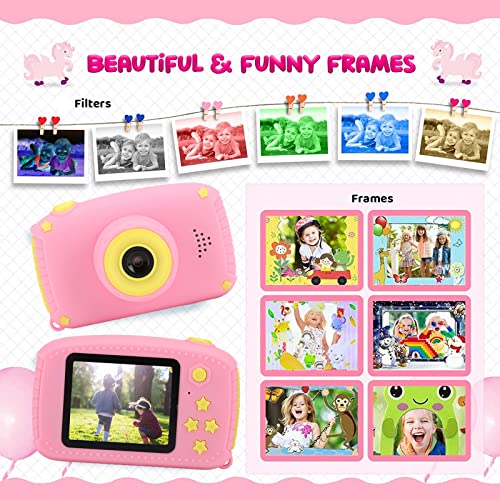 Portable Children Digital Camera Pink Kid Camera 12MP 32G 2.0-Inch HD Color Screen Toy for Child Gift