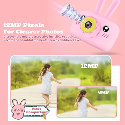 Portable Children Digital Camera Pink Kid Camera 12MP 32G 2.0-Inch HD Color Screen Toy for Child Gift
