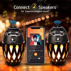 Outdoor Bluetooth Speaker, Gifts for Men Women Dad Mom, ANERIMST Waterproof Wireless Torch LED Light, Flame Speaker for Camping Accessories Home Gadgets, Loud Sound, 24H Playtime, Black, 1 Pack