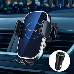 upgraded wireless car charger, auto-clamping car charger mount, 15w fast charging air vent phone holder for iphone 14/14 pro/13/13 pro/12/12 pro/11/11 pro/xr/xs/x/8 (with qc 3.0)