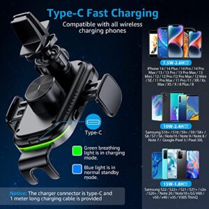 Upgraded Wireless Car Charger, Auto-Clamping Car Charger Mount, 15W Fast Charging Air Vent Phone Holder for iPhone 14/14 Pro/13/13 Pro/12/12 Pro/11/11 Pro/Xr/Xs/X/8 (with QC 3.0)