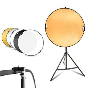 selens 43″ photography reflector with 6.5ft light stand, handle light reflector for photography, 5-in-1 reflector with photography stand and holder kit