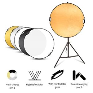 Selens 43" Photography Reflector with 6.5ft Light Stand, Handle Light Reflector for Photography, 5-in-1 Reflector with Photography Stand and Holder Kit