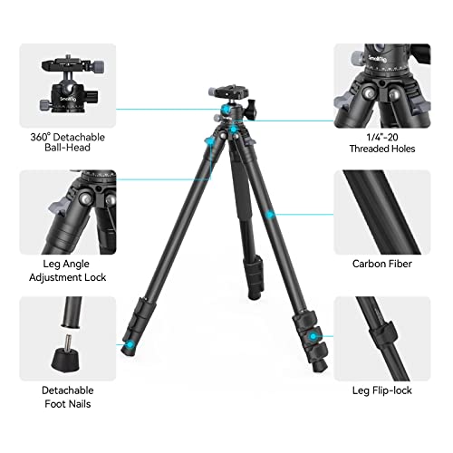 SmallRig 54" Lightweight Compact Carbon Fiber Tripod with Detachable Monopod, 360° Ball Head, Quick Release Plate, Load up to 26.5 lbs/12 kg, for Canon for Sony, DSLR Camera, Phone, Camcorder-4060