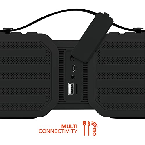 Coby Ranger Rugged Bluetooth 5.0 Indoor Outdoor Speaker - Music and Call Controls - USB, TF Card, 3.5mm AUX Input - HD Audio & True Wireless Stereo - 7 Hour Battery Life - Carry Strap - Phone Stand