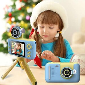 qyiid kids camera with tripod stand, kids digital camera birthday gift for 3-12 years old girl boy, 180 rotatable 1080p 2.4 inch hd recorder outdoor video for age 4 5 6 7 8 year old kid, 32g sd card