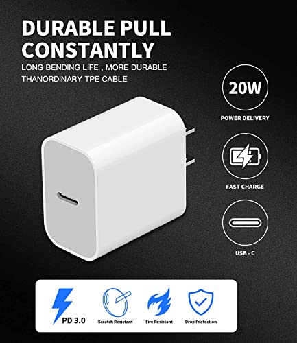 iPhone Fast Charger, iPhone Charger Fast Charging 20W PD Adapter Fast Charger Type C Power Wall Charger Block + 6FT USB C to Lightning Cable Compatible with iPhone 14/13/12 11/Pro Max/Pro/XR/SE/8Plus