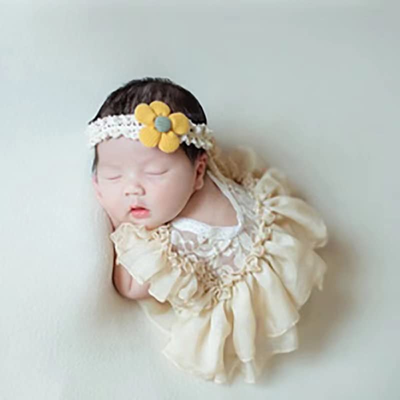 Yuehuam Newborn Photography Prop Girl Outfits Baby Lace Romper Hat Pillow Shoes Set Infant Photoshoot Skirt Clothes