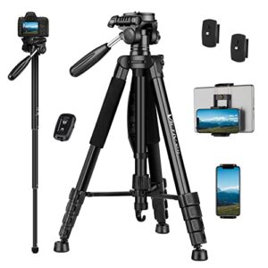 victiv tripod, 72″ camera tripod, tripod for camera with remote and phone holder, 2 in 1 aluminum monopod tripod for video photography, compatible with canon/nikon/dslr/iphone/spotting scopes-nt72