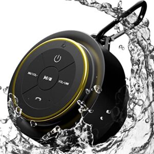 ifox portable bluetooth shower speaker, ipx7 waterproof outdoor wireless speaker, built-in mic, carabiner, beach, camping, hiking, pool, great gift, black/gold