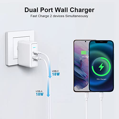 LINTYLE USB C Charger 36W 2 Port USB A + USB C Fast Charger Power Adapter Plug Wall Charger Fast Charging Phone Charger Block for iPhone, Samsung, LG and Other Smartphone (White)