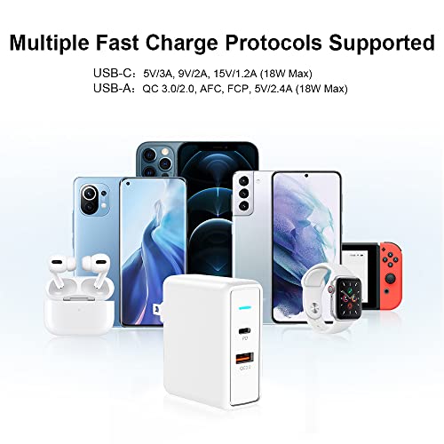 LINTYLE USB C Charger 36W 2 Port USB A + USB C Fast Charger Power Adapter Plug Wall Charger Fast Charging Phone Charger Block for iPhone, Samsung, LG and Other Smartphone (White)