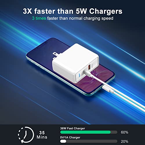 LINTYLE USB C Charger 36W 2 Port USB A + USB C Fast Charger Power Adapter Plug Wall Charger Fast Charging Phone Charger Block for iPhone, Samsung, LG and Other Smartphone (White)