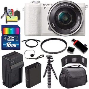 sony alpha a5100 mirrorless digital camera with 16-50mm lens (white) + battery + charger + 16gb bundle 1 – international version (no warranty)