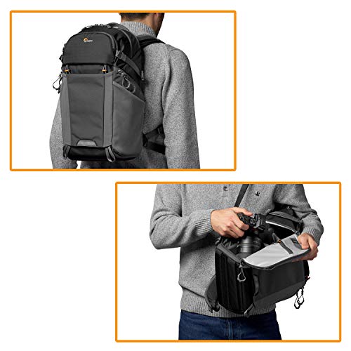 Lowepro LP37260-PWW Photo Active Outdoor Camera Backpack, QuickShelf Dividers, fits 12inch Laptop/2L Hydration, for Mirrorless, Sony, Canon, Nikon, Lenses, Gimbal, Drone, DJI, Osmo, Mavic, Black/Grey, BP200