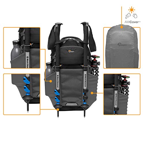 Lowepro LP37260-PWW Photo Active Outdoor Camera Backpack, QuickShelf Dividers, fits 12inch Laptop/2L Hydration, for Mirrorless, Sony, Canon, Nikon, Lenses, Gimbal, Drone, DJI, Osmo, Mavic, Black/Grey, BP200