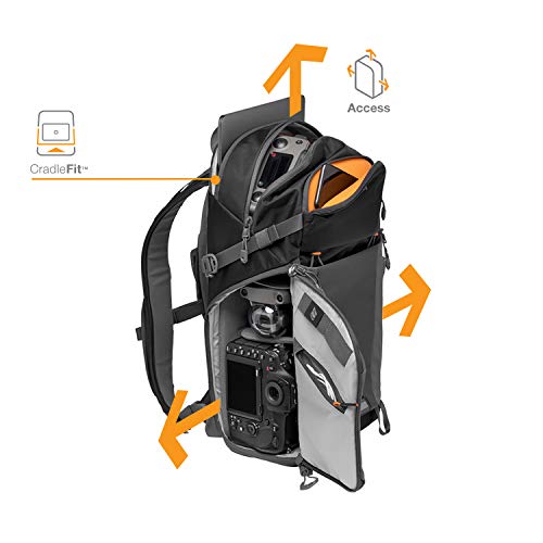 Lowepro LP37260-PWW Photo Active Outdoor Camera Backpack, QuickShelf Dividers, fits 12inch Laptop/2L Hydration, for Mirrorless, Sony, Canon, Nikon, Lenses, Gimbal, Drone, DJI, Osmo, Mavic, Black/Grey, BP200