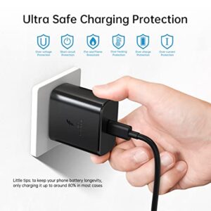 for Samsung Super Fast Charger USB Type C 45W Charging Block PD PPS for Samsung Galaxy S23 S22 Ultra Plus S20 Note 10 Tab S8 Ultra Plus S7 Fe S21 A53 A52 Z Fold Flip 3 5G 6.6ft 100W USB-C Cable Black