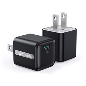 evatronic 2-pack 20w usb c charger wall charging adapter pd3.0 compact fast charger for iphone 13/13 mini/13 pro max/14/14 pro max, ipad pro, galaxy, pixel