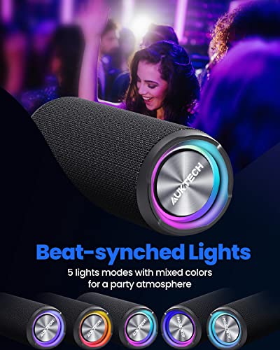 AUKTECH Bluetooth Speakers - Portable Speakers Bluetooth Wireless(100ft), 24W Loud Stereo Sound, Led Lights, 20H Playtime, IPX7 Waterproof Speaker for Outdoor, Home, Party, Beach, Shower