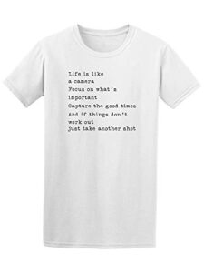 life is like a camera photo quote tee – image by shutterstock
