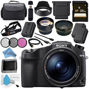 sony cyber-shot dsc-rx10 iv dscrx10m4/b digital camera + 128gb sdxc card + np-fw50 lithium ion battery + 72mm 3 piece filter kit + 72mm 2x telephoto lens + 72mm wide angle lens + carrying case bundle