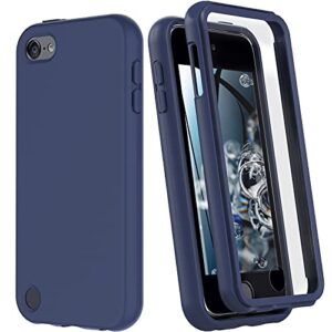 ipod touch 7th/6th/5th generation case, ipod touch case, shockproof silicone case [with built in screen protector] full body heavy duty rugged defender cover case for ipod touch 7/6/5 (blue)