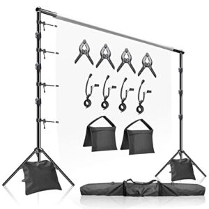 limostudio 10′ x 9.6′ (w x h) heavy duty photo studio adjustable muslin backdrop stands, background backdrop support kit with super clamps, backdrop string clip holders, sandbags, agg2862
