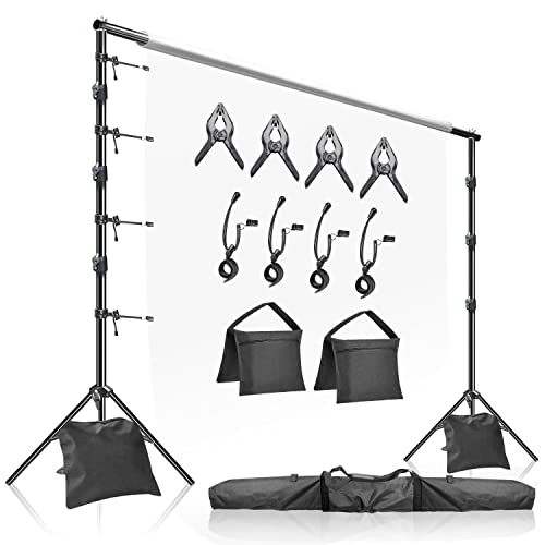 LimoStudio 10' x 9.6' (W x H) Heavy Duty Photo Studio Adjustable Muslin Backdrop Stands, Background Backdrop Support Kit with Super Clamps, Backdrop String Clip Holders, Sandbags, AGG2862