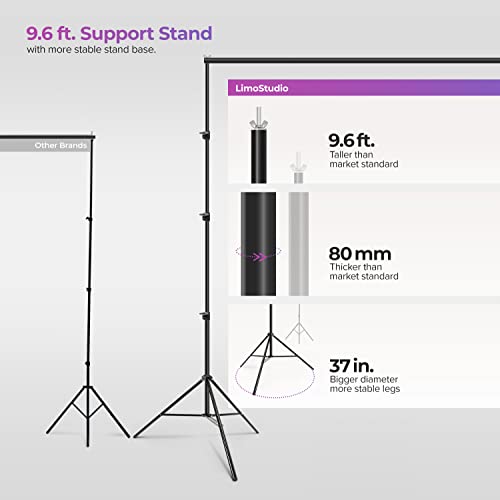 LimoStudio 10' x 9.6' (W x H) Heavy Duty Photo Studio Adjustable Muslin Backdrop Stands, Background Backdrop Support Kit with Super Clamps, Backdrop String Clip Holders, Sandbags, AGG2862