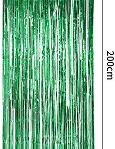 BEISHIDA 2 Pack Foil Fringe Curtains Green Photo Backdrop Streamer Curtain Tinsel Metallic Curtains Photo Props Background for Christmas Wedding Bridal Shower Birthday Party Decor(3.28 ft x 6.56 ft)