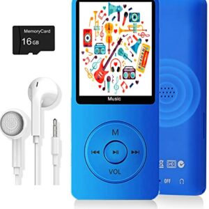 MP3 Player, Music Player with 16GB Micro SD Card, Build-in Speaker/Photo/Video Play/FM Radio/Voice Recorder/E-Book Reader, Supports up to 128GB