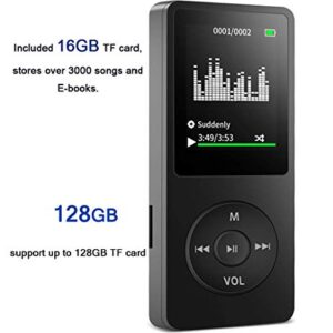 MP3 Player, Music Player with 16GB Micro SD Card, Build-in Speaker/Photo/Video Play/FM Radio/Voice Recorder/E-Book Reader, Supports up to 128GB