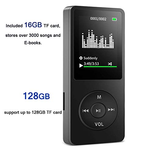 MP3 Player, Music Player with 16GB Micro SD Card, Build-in Speaker/Photo/Video Play/FM Radio/Voice Recorder/E-Book Reader, Supports up to 128GB