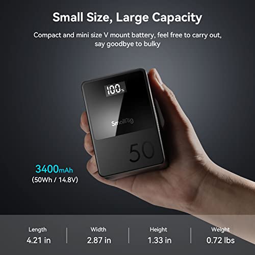 SmallRig V Mount Battery VB50, 3400mAh 50Wh 14.8V mini V-Mount Battery Support 45W PD USB-C Fast Charger, with D-TAP, USB-A, Dual DC Port, OLED Screen, for Camera, Camcorder, Monitor, Filmmaker - 3579