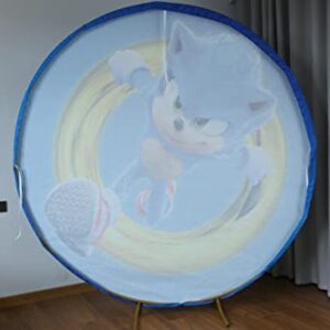 Baby Birthday Party Backdrop 7.5ft Diameter Round Cover Background Cartoon Hedgehog Theme Baby Shower Table Decoration Elastic Washable Ironable Fabric