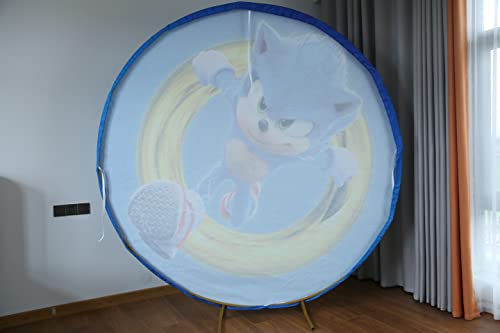 Baby Birthday Party Backdrop 7.5ft Diameter Round Cover Background Cartoon Hedgehog Theme Baby Shower Table Decoration Elastic Washable Ironable Fabric