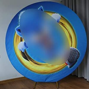 Baby Birthday Party Backdrop 7.5ft Diameter Round Cover Background Cartoon Hedgehog Theme Baby Shower Table Decoration Elastic Washable Ironable Fabric