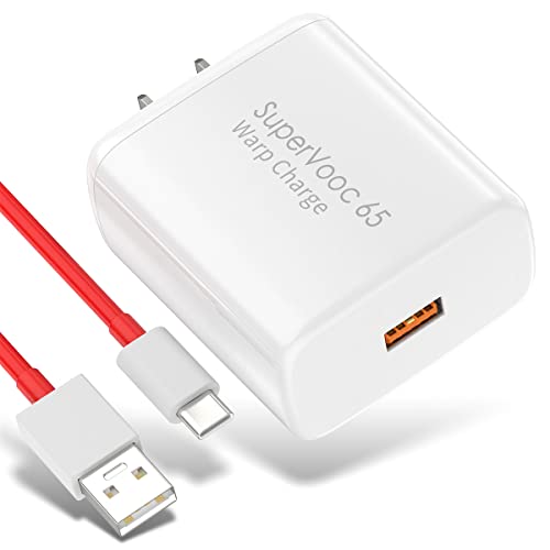 65W for Oneplus 9 Pro Charger, Wall Warp Charger SuperVooc for Oneplus 11 10 Pro 9R 9RT 8T 8 7T 7 6 6T 5T Nord N20 SE N300 CE 2 Lite 2T 10R N100 N200 30W One Plus Dash Charge 6.6ft USB-A to C Cord