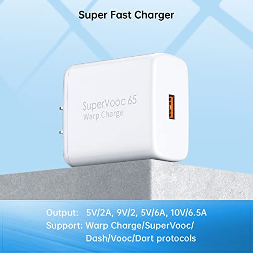 65W for Oneplus 9 Pro Charger, Wall Warp Charger SuperVooc for Oneplus 11 10 Pro 9R 9RT 8T 8 7T 7 6 6T 5T Nord N20 SE N300 CE 2 Lite 2T 10R N100 N200 30W One Plus Dash Charge 6.6ft USB-A to C Cord