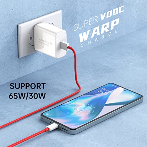 65W for Oneplus 9 Pro Charger, Wall Warp Charger SuperVooc for Oneplus 11 10 Pro 9R 9RT 8T 8 7T 7 6 6T 5T Nord N20 SE N300 CE 2 Lite 2T 10R N100 N200 30W One Plus Dash Charge 6.6ft USB-A to C Cord