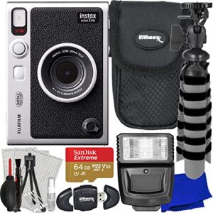 ultimaxx advanced bundle + fujifilm instax mini evo hybrid instant camera + sandisk 64gb extreme micro-memory card, mini “gripster” tripod, digital flash, water-resistant case & much more(15pc bundle)