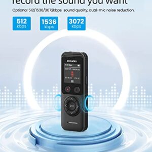 ZOOAOXO 64GB Digital Voice Recorder, Bluetooth Voice Recorder, Dual Microphone, 3072 kbps HD, A-B Repeat, Recording Monitoring, Noise Reduction, Voice Activated Recording